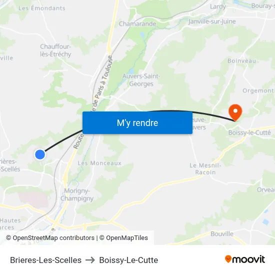 Brieres-Les-Scelles to Boissy-Le-Cutte map
