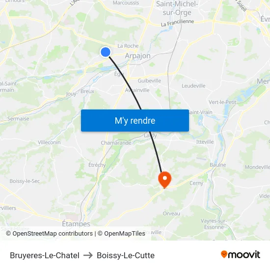 Bruyeres-Le-Chatel to Boissy-Le-Cutte map