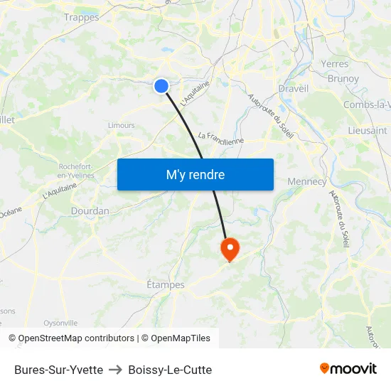 Bures-Sur-Yvette to Boissy-Le-Cutte map