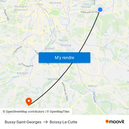 Bussy-Saint-Georges to Boissy-Le-Cutte map