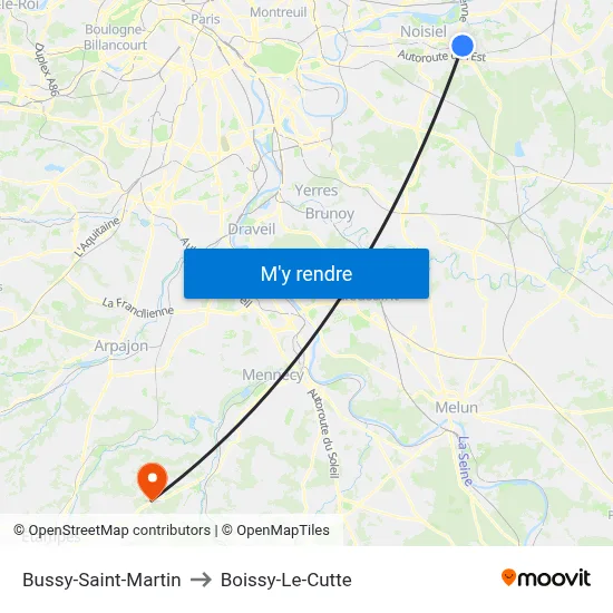 Bussy-Saint-Martin to Boissy-Le-Cutte map