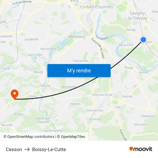 Cesson to Boissy-Le-Cutte map