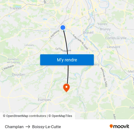 Champlan to Boissy-Le-Cutte map