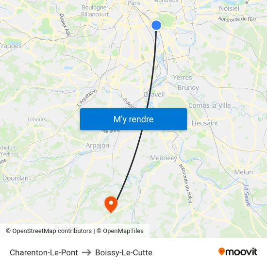 Charenton-Le-Pont to Boissy-Le-Cutte map