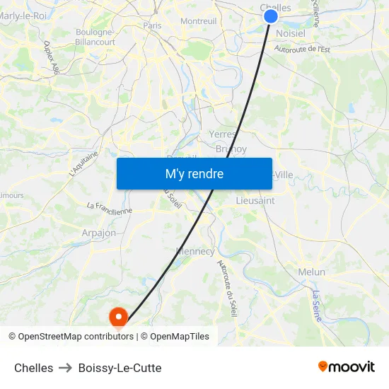 Chelles to Boissy-Le-Cutte map