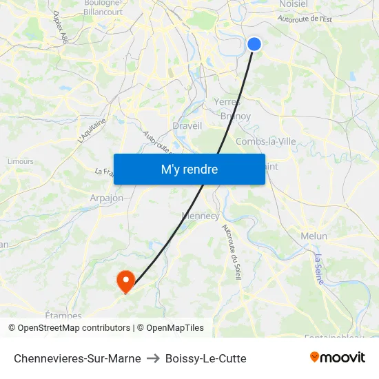 Chennevieres-Sur-Marne to Boissy-Le-Cutte map