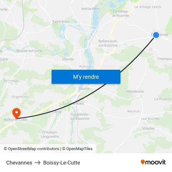 Chevannes to Boissy-Le-Cutte map