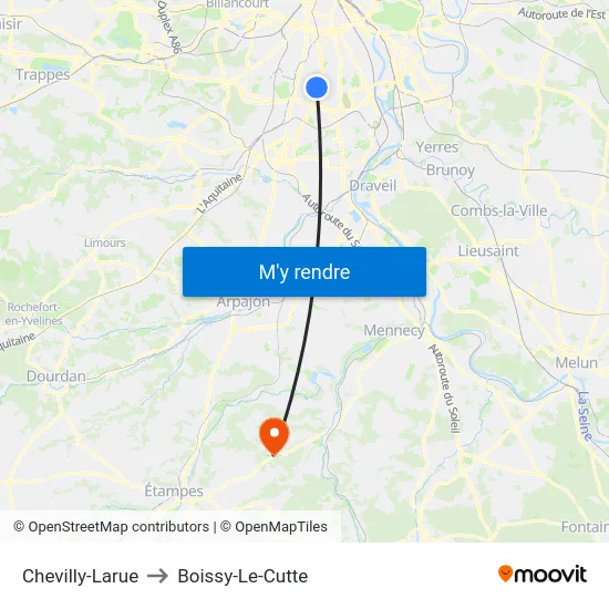 Chevilly-Larue to Boissy-Le-Cutte map