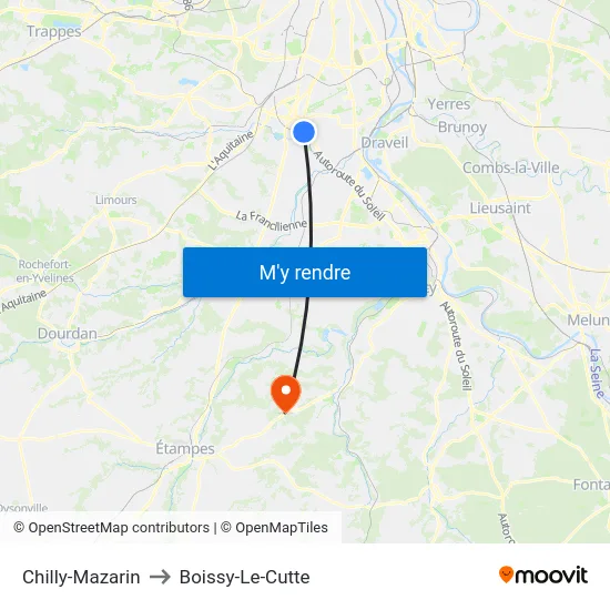 Chilly-Mazarin to Boissy-Le-Cutte map