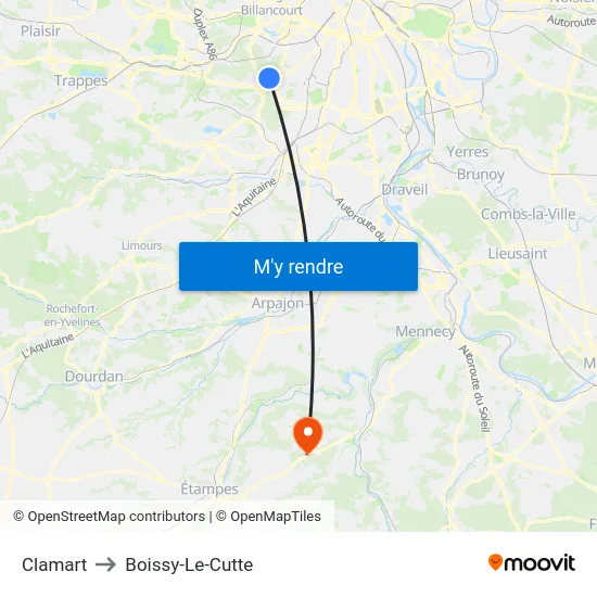 Clamart to Boissy-Le-Cutte map