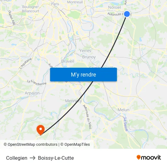 Collegien to Boissy-Le-Cutte map