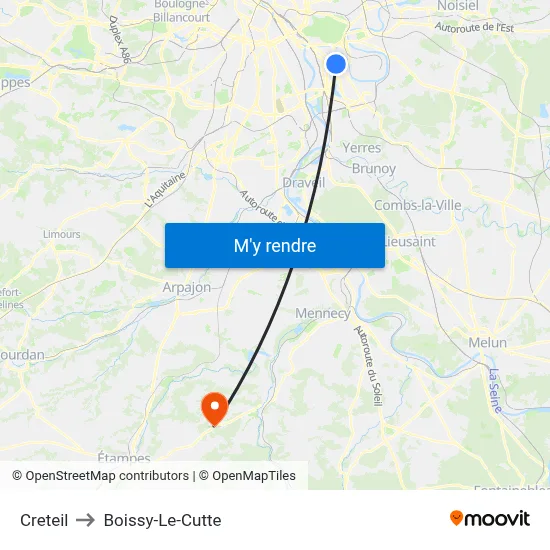 Creteil to Boissy-Le-Cutte map