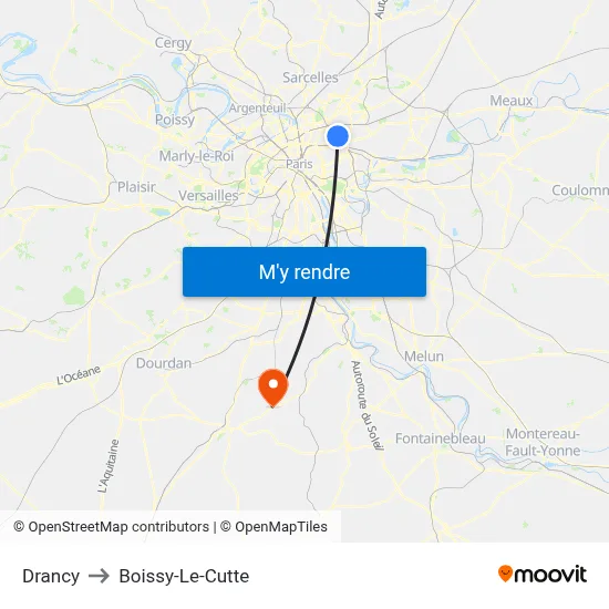 Drancy to Boissy-Le-Cutte map