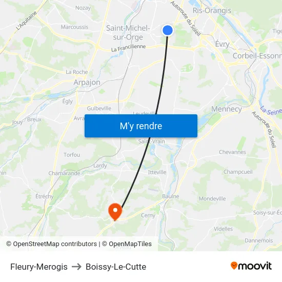 Fleury-Merogis to Boissy-Le-Cutte map