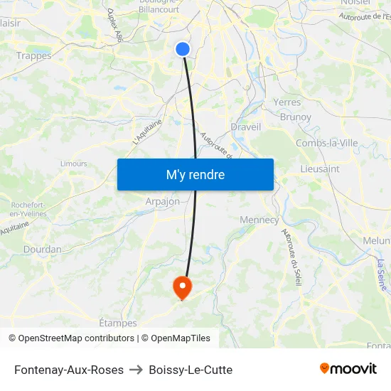 Fontenay-Aux-Roses to Boissy-Le-Cutte map