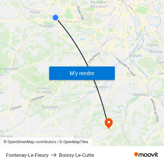 Fontenay-Le-Fleury to Boissy-Le-Cutte map