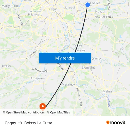 Gagny to Boissy-Le-Cutte map