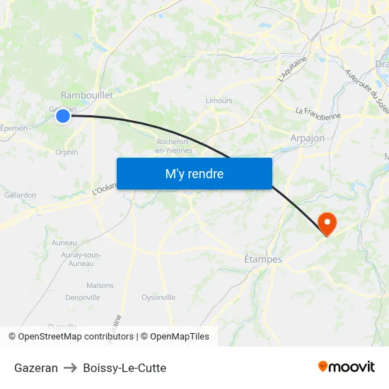 Gazeran to Boissy-Le-Cutte map
