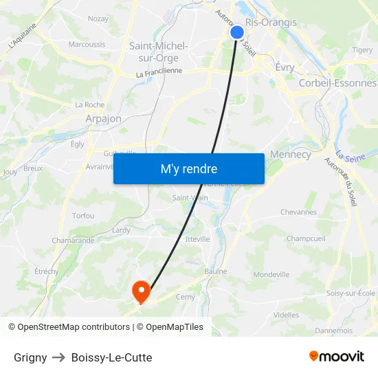 Grigny to Boissy-Le-Cutte map