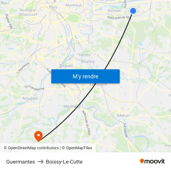 Guermantes to Boissy-Le-Cutte map