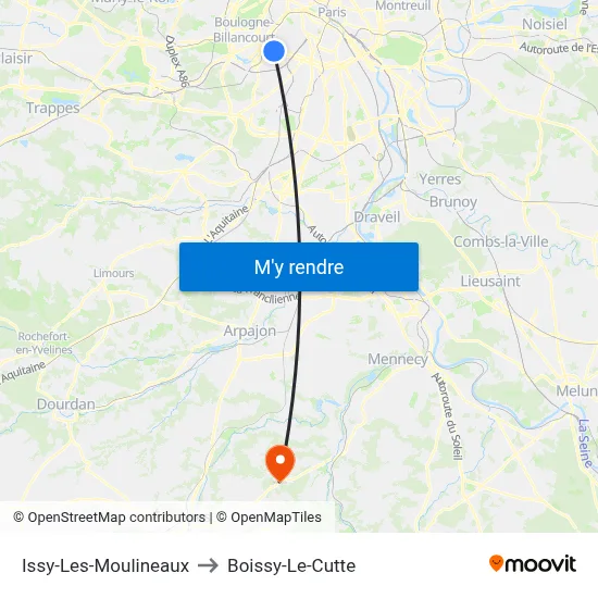 Issy-Les-Moulineaux to Boissy-Le-Cutte map