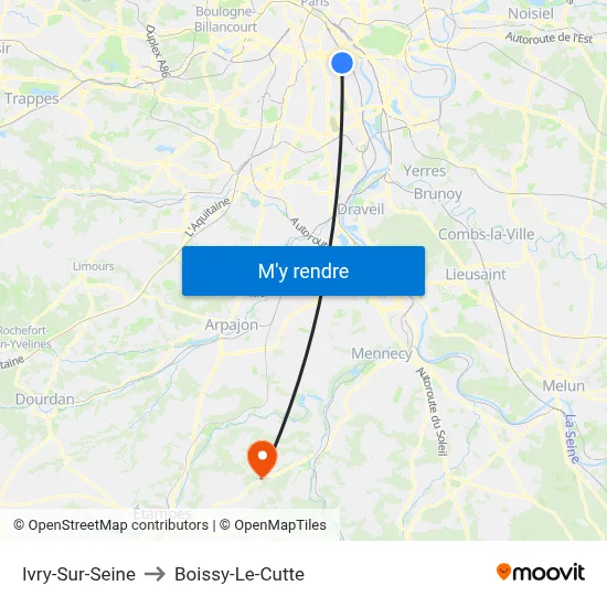 Ivry-Sur-Seine to Boissy-Le-Cutte map