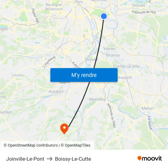 Joinville-Le-Pont to Boissy-Le-Cutte map