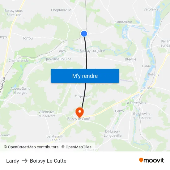 Lardy to Boissy-Le-Cutte map