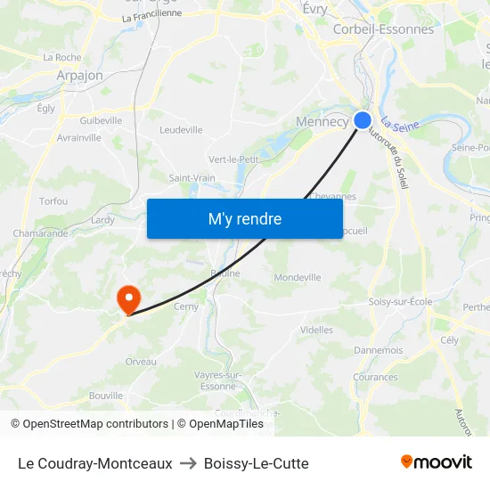 Le Coudray-Montceaux to Boissy-Le-Cutte map
