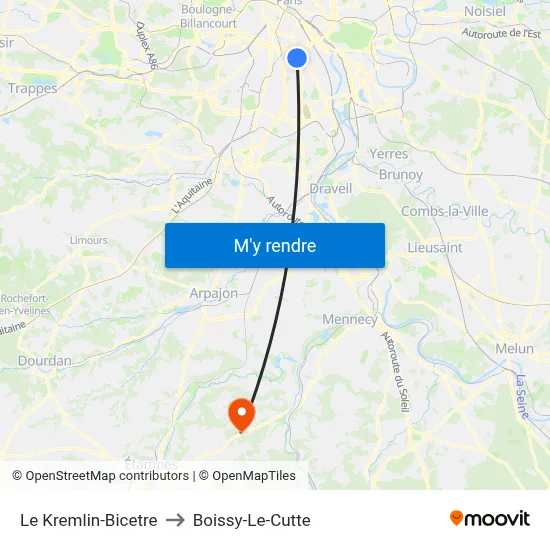 Le Kremlin-Bicetre to Boissy-Le-Cutte map