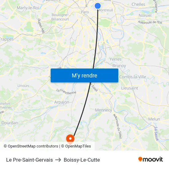 Le Pre-Saint-Gervais to Boissy-Le-Cutte map