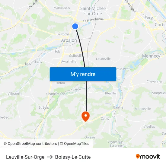 Leuville-Sur-Orge to Boissy-Le-Cutte map