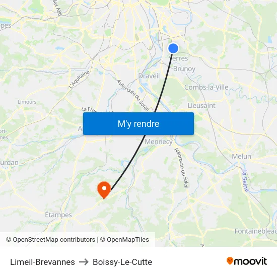 Limeil-Brevannes to Boissy-Le-Cutte map