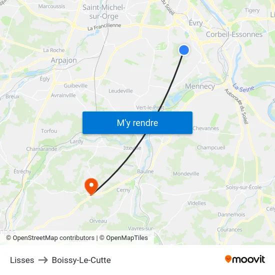Lisses to Boissy-Le-Cutte map