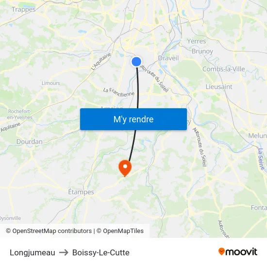 Longjumeau to Boissy-Le-Cutte map