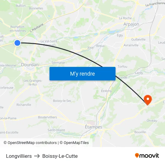 Longvilliers to Boissy-Le-Cutte map