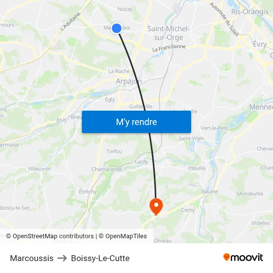 Marcoussis to Boissy-Le-Cutte map