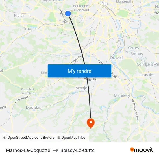 Marnes-La-Coquette to Boissy-Le-Cutte map