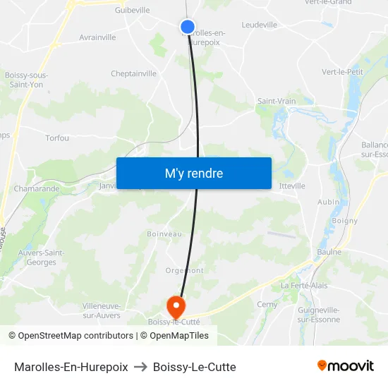 Marolles-En-Hurepoix to Boissy-Le-Cutte map
