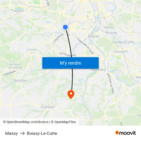 Massy to Boissy-Le-Cutte map