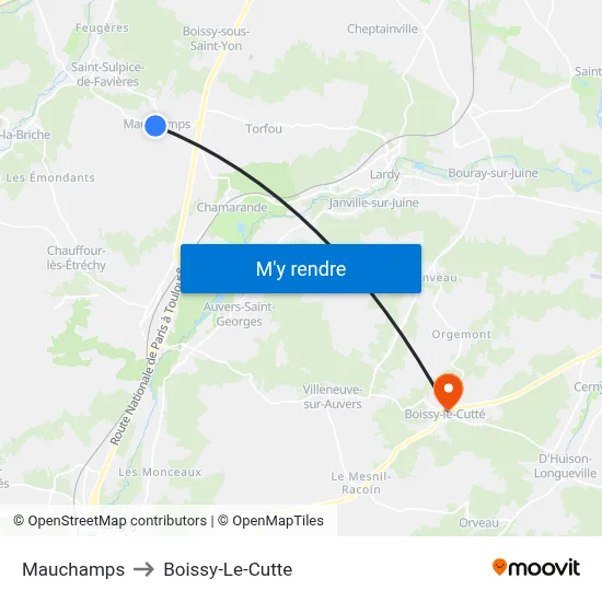 Mauchamps to Boissy-Le-Cutte map