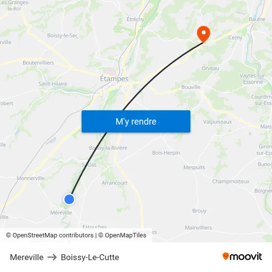 Mereville to Boissy-Le-Cutte map