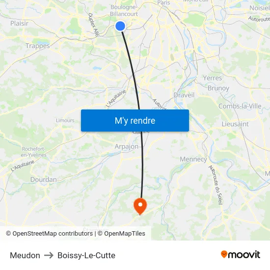 Meudon to Boissy-Le-Cutte map