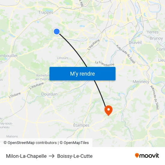 Milon-La-Chapelle to Boissy-Le-Cutte map