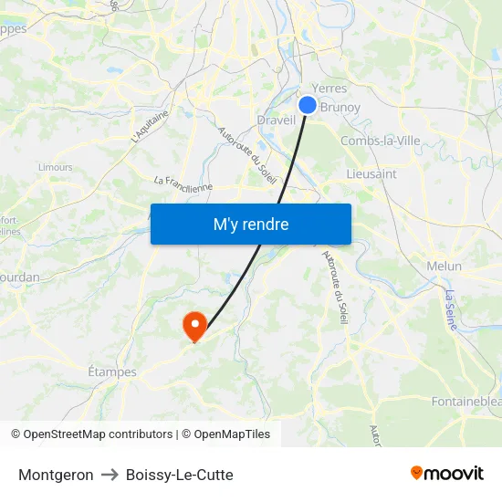 Montgeron to Boissy-Le-Cutte map