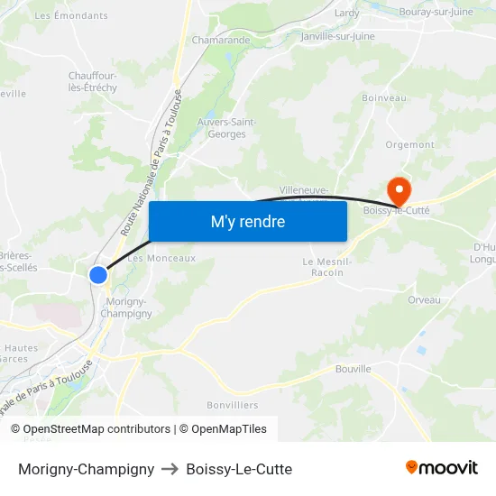 Morigny-Champigny to Boissy-Le-Cutte map