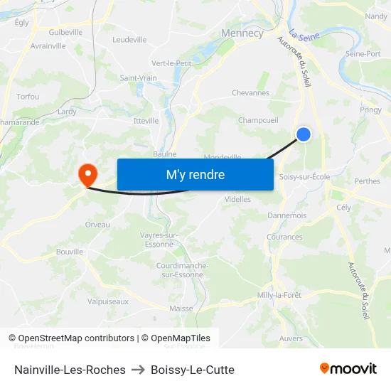 Nainville-Les-Roches to Boissy-Le-Cutte map