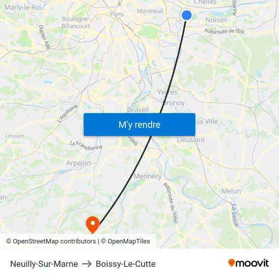 Neuilly-Sur-Marne to Boissy-Le-Cutte map