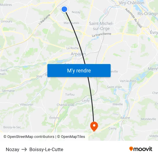 Nozay to Boissy-Le-Cutte map