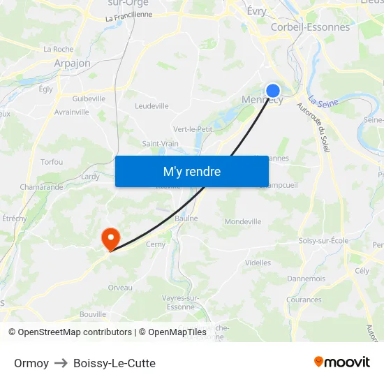 Ormoy to Boissy-Le-Cutte map